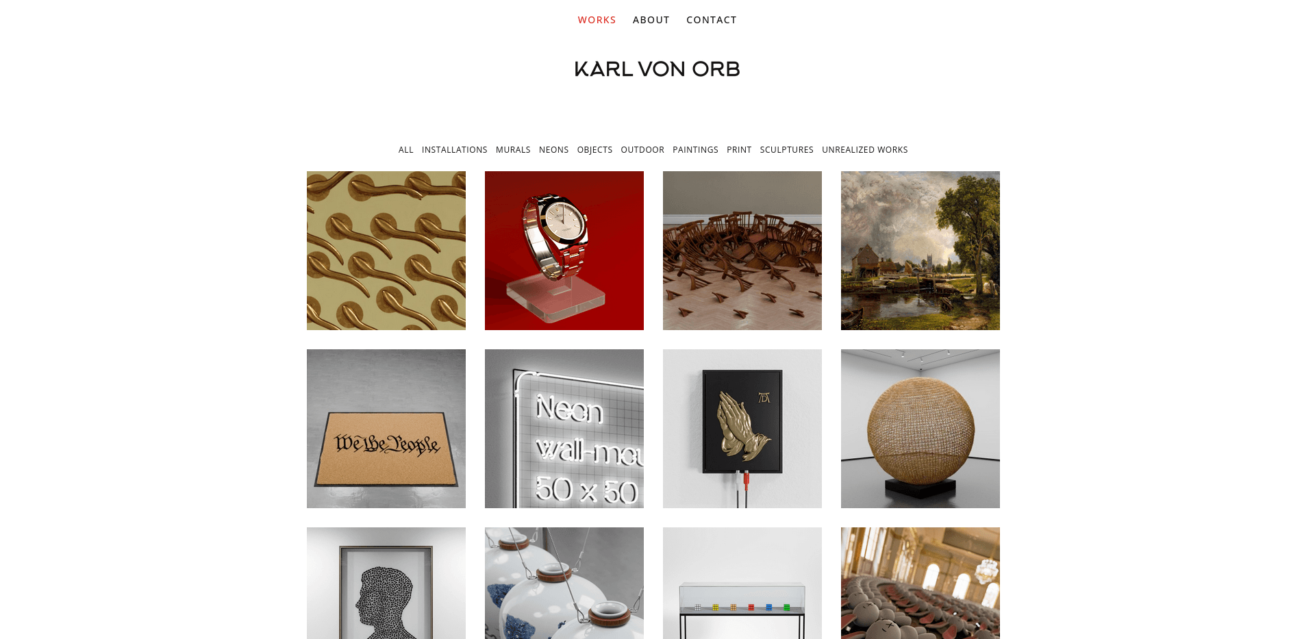 Karl von Orb portfolio grid showing works in a gallery-style layout