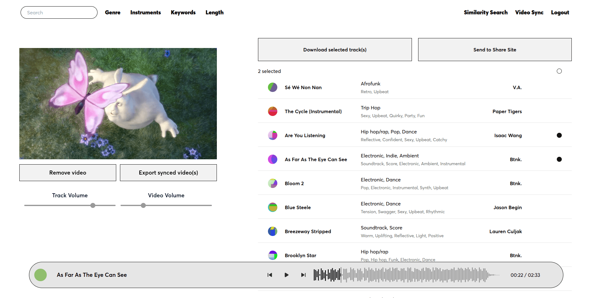 In-browser video sync tool matching library tracks to uploaded footage